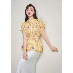 Blusa de Lino y Viscosa Ecológica para Mujer, Estilo Vietnamita, con Cuello Mandarín, Botones, Antiarrugas, Estilo Casual de Verano, VENUS - Product Image 1