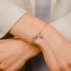 18K Rose Gold Diamond Bee & Honeycomb <b>Bangle</b> <b>Bracelet</b> | Nature-Inspired Designer <b>Bracelet</b> for Women - Product Image 3