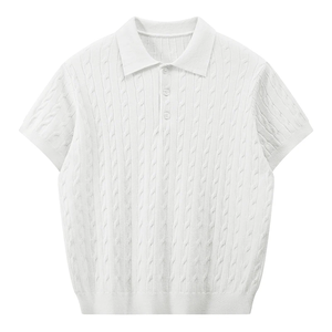 Polo de punto trenzado retro americano de Jack para hombre, camiseta de manga corta informal y holgada de marca de moda para verano - Product Image 6