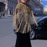 Femmes mode or Style ancien gland châle manteau haut perlé respirant pour printemps/été inspiré asie du sud-est dubaï lourd