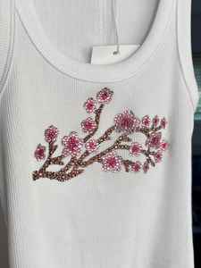 Chaleco de verano sin mangas con cuello redondo y parche de langosta bordado con cuentas para mujer, ropa casual, mejor precio, camiseta sin mangas de algodón acanalado blanco - Product Image 5