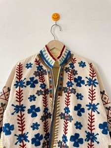 Traditional Suzani Inspired Velvet <b>Jacket</b> <b>Women</b> Blue Floral Embroidery Ethnic Vintage <b>Spring</b> Outerwear - Product Image 2