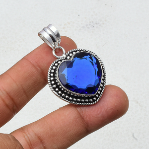 Colgante de Topacio Azul en Forma de Corazón, Plata de Ley 925, Gema de Topacio Azul, Regalo de Joyería para Aniversario, Cumpleaños, Boda, para Ella - Product Image 3