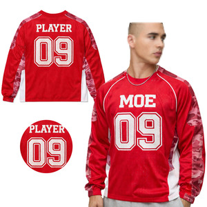 Camiseta de Fútbol Americano para Hombre, Camuflaje, Manga Larga, Malla Transpirable, Uniforme de Equipo, Ropa Deportiva, Roja, Informal, para el Día del Partido, a la Moda - Product Image 1
