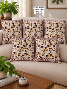 Hand Block Printed 100% Cotton Eco-Friendly Floral Cushion <b>Cover</b> 16x16 Vintage Square <b>Throw</b> Pillow Case for <b>Sofa</b> Home Decor - Product Image 3