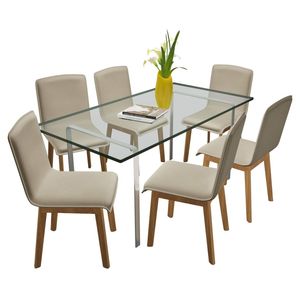 6 pz tessuto Beige e sedie da pranzo in legno massello di quercia - Product Image 2