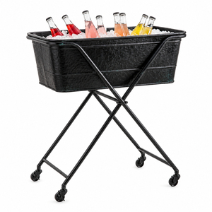 Galvanized Metal Beverage Tub with Wrought Iron Stand Large Vintage Ice Bucket <b>Drink</b> <b>Cooler</b> for Outdoor Parties Weddings and Bar - Product Image 3