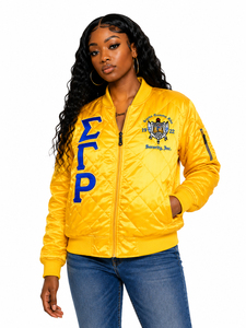 Chaqueta bomber de satén con diseño de los Nueve Diamantes Divinos, chaqueta bomber de satén Sigma Gamma Rho, chaqueta de satén SGRHO para hermandades - Product Image 4