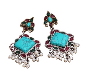 Premium Quality Oxidized <b>Silver</b> Turquoise Stone Women <b>Dangle</b> Drop <b>Earrings</b> | Wholesale Bulk Supplier Direct Factory Manufacturer - Product Image 5