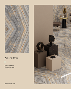 Azulejos de porcelana vitrificada con diseño Bookmatch de 60x120 cm, color gris Amoria, brillante, diseño español, azulejos de 600x1200 mm para sala de estar - Product Image 2