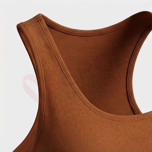 Ensemble de yoga 2 pièces pour femme : soutien-gorge de sport marron uni à dos nageur et col rond, et legging taille haute longueur intégrale - Product Image 4