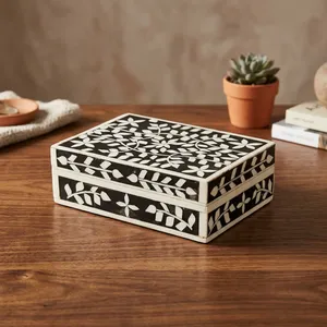 Handmade Wooden Jewelry <b>Box</b> with Floral Inlay Pattern Elegant <b>Trinket</b> Organizer Decorative Storage Case for Bedroom Home Decor - Product Image 4