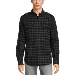 Men's Black Plaid Long Sleeve Casual <b>Shirt</b> Button Down <b>Collar</b> Full Sleeve Flannel Fabric Autumn Wear - Product Image 2