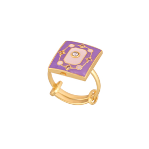 Premium Gold Plated Purple Enamel <b>Adjustable</b> <b>Ring</b> for Women Square Statement Party Jewelry - Product Image 1