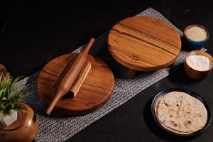 Ensemble Chakla Belan en bois avec support, planche à faire des roti et chapati, et rouleau à pâtisserie en bois fait main pour la pâte à pizza et la pâtisserie maison - Product Image 2