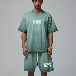 Ensemble décontracté homme grande taille 2026 – T-shirt à manches courtes et short tricoté coupe ample pour l'été – Ensemble respirant en tissu gaufré uni ou imprimé pour homme - Product Image 2