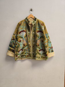 Antique <b>Mustard</b> Velvet Suzani Jacket for <b>Women</b> Hand Embroidered Wildflower Garden Bohemian Ethnic <b>Coat</b> Wholesale Fashion Export - Product Image 1