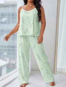 Women Geometric Print Halter Neck Sleeveless Casual Pajama Set Knitted Soft Full Length Pants Elastic Waist Summer Cozy - Product Image 3