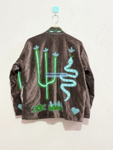 <b>Velvet</b> Embroidered Mandarin Collar Jacket <b>Women</b> Full Sleeve Lantern Sleeve Autumn <b>Coat</b> Hand Embroidery Pattern Boxy Fit - Product Image 5