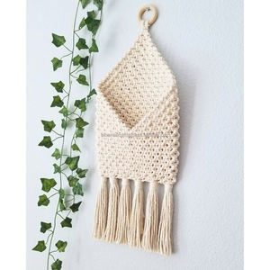 Custom Macrame Pocket <b>Hanger</b> Organizer Cotton <b>Wall</b> Hanging <b>Basket</b> for Kitchen Utensils India Mailer Bag Storage Style - Product Image 5