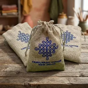 Stylish Jute Fabric <b>Potli</b> 10x8 Inch Traditional Drawstring Pouch for Return Gifts Wedding Accessories Festival Gifting - Product Image 1