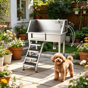 Vasca Professionale per Toelettatura di Cani e Gatti, Uso Interno, in Acciaio Inox, Legno e Materiali PP - Product Image 5