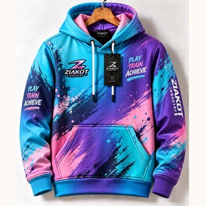 Sweat-shirt à capuche sportif Ziakot personnalisé, bleu lac, violet moyen, rose clair, dégradé noir, motif éclaboussures de mode, vente en gros - Product Image 1