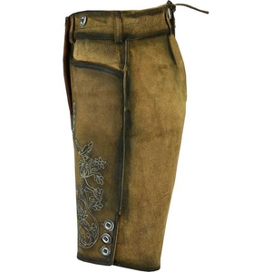 Sophisticated Womens Lederhosen Premium Suede Leather Shorts with Detailed Embroidery and Vintage Style Metal Buttons - Product Image 3