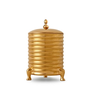 โถเทียนทองเหลืองแท้พร้อมฝาโลหะ โถเทียนทรงกระบอกทองเหลืองลายริ้ว - Product Image 1