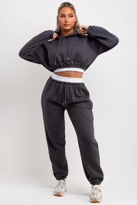 Survêtement pour femmes à manches longues, sweat à capuche court avec pantalon à cordon de serrage, vêtements de sport décontractés, survêtement personnalisé pour femmes - Product Image 4