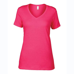 T-shirts en gros pour femmes, col en V profond, unis, sans marque, de haute qualité, 100 % coton, pour impression - Product Image 6