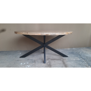 Table à manger ronde moderne en bois de manguier massif avec base en métal noir en forme de X, mobilier de salle à manger contemporain industriel - Product Image 2