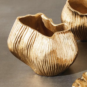 Elevated Bloom Modern Bronze Tabletop <b>Vase</b> Handmade With Ribbed Texture <b>Gold</b> Finish Decorative Art Piece - Product Image 3