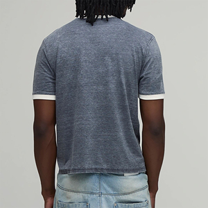 Nuevas camisetas de hombre a la moda, extragrandes, de corte ajustado, de dos tonos, con cuello redondo, manga corta, 100% algodón, con ribetes en contraste, personalizables. - Product Image 5