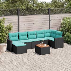 Set di divani da giardino in polyrattan nero da 8 pezzi con cuscini - Product Image 1