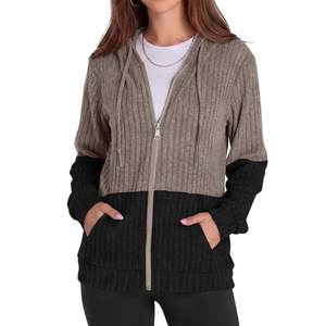 Cardigan en tricot zippé à capuche personnalisé pour femme, color block, coupe oversize décontractée, pour l'automne, coupe classique, unisexe, 100 % acrylique - Product Image 3