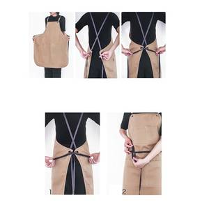 Tablier en toile robuste avec poches, logo personnalisé, sangle de cou en cuir réglable, attaches dorsales, uniforme professionnel pour barman - Product Image 2