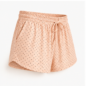 Shorts de détente amples et fluides pour femme, en jersey viscose-coton, à pois pêche doux, avec cordon de serrage, WPSHORT-0011 - Product Image 3