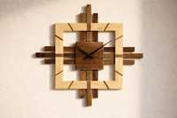 Horloge murale analogique à quartz en bois de teck artisanal à une seule face |   Sculpture solaire bicolore superposée |   Horloge carrée moderne pour