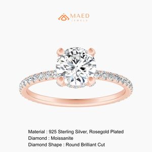 Rose Gold Plated Silver Ring Prong Elegant Bridal Wedding Anniversary Promise Engagement Jewelry Women Daily Wear Gift Luxury - Product Image 6