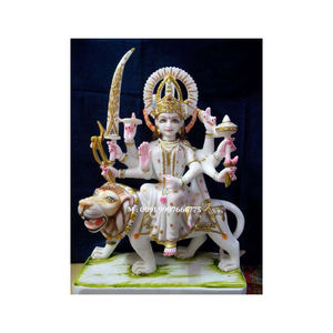 Beautiful Handmade Natural White Marble Durga Mata Goddess <b>Statue</b> With Sitting Position At The <b>Lion</b> Hand In Chakra Used Worship - Product Image 4