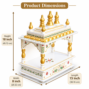 Elegante Templo de Madera Blanco y Dorado, Artístico, Pintado a Mano, con Cúpula, para Adoración, Decoración Hindú para el Hogar, Ecológico, para Diwali - Product Image 2