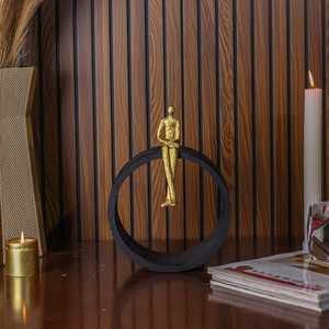 Jaffs Exports L 18 X B 11 X H 26 cm Golden Aluminium <b>Figurative</b> Sculpture Circular Base Handmade Modern Tabletop Art Decor - Product Image 5