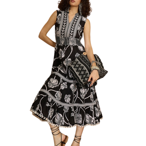 Meilleures ventes Été 2026 Robes décontractées bohèmes pour femmes à imprimé floral, col en V, manches mi-longues, taille élastique, simples et modestes - Product Image 5