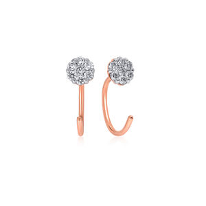 Boucles d'oreilles manchette en or rose avec diamants floraux roses, clous d'oreilles en diamant taille brillant rond, bijoux classiques pour femme à porter au quotidien - Product Image 2