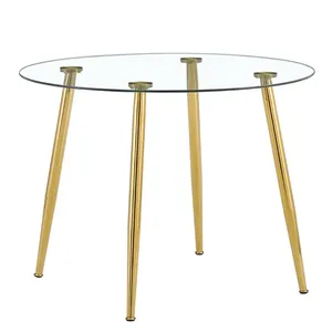 Modern Round Glass Coffee <b>Table</b> with Gold Metal <b>Legs</b> Eco-Friendly for Living Room Indoor Use - Product Image 2