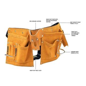 GLOWING NEON INDUSTRY Genuine <b>Leather</b> <b>Tool</b> Belt Multi-Pocket Waist Bag Adjustable Strap Zipper Closure Water Resistant - Product Image 2