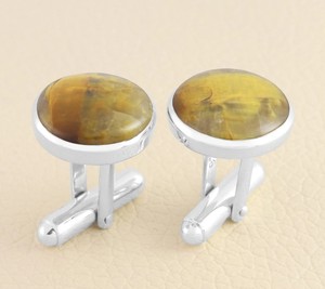 Shama Gems Jewels Boutons de manchette en pietersite pour hommes, en argent sterling 925, 14 mm, pierres précieuses, accessoires de mariage de luxe, cadeau pour papa, mari - Product Image 3