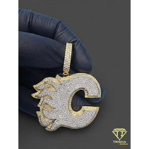 Lab Grown Diamond Iced Out " C " <b>Initial</b> Flame Pendant Hip Hop <b>Necklace</b> Luxury Bling Chain Custom Letter Gift - Product Image 4