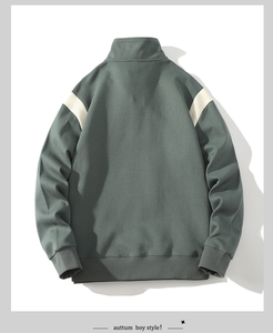 เสื้อสเวตเชิ้ตผู้ชายแบบซิป ¼  คอตั้ง ทรงปกติ สีพื้น ผ้าผสมโพลีเอสเตอร์และคอตตอน  ผ้าเฟรนช์เทอร์รี่  สำหรับใส่ลำลองในฤดูใบไม้ร่วง - Product Image 2